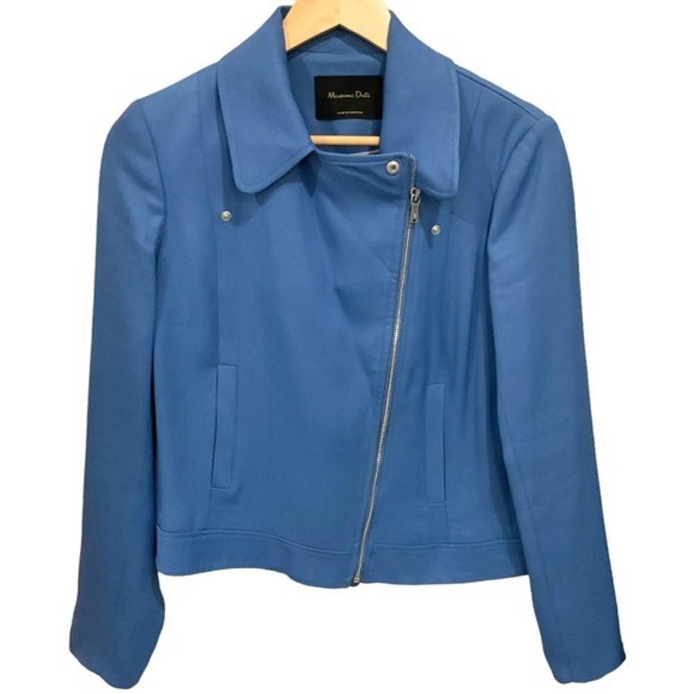 Massimo Dutti Womens Blue Moto Jacket Long Sleeve Asymmetrical Zipper